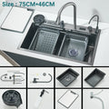 Large Stainless Steel Kitchen Sink with Digital Display and Touch Waterfall Faucet