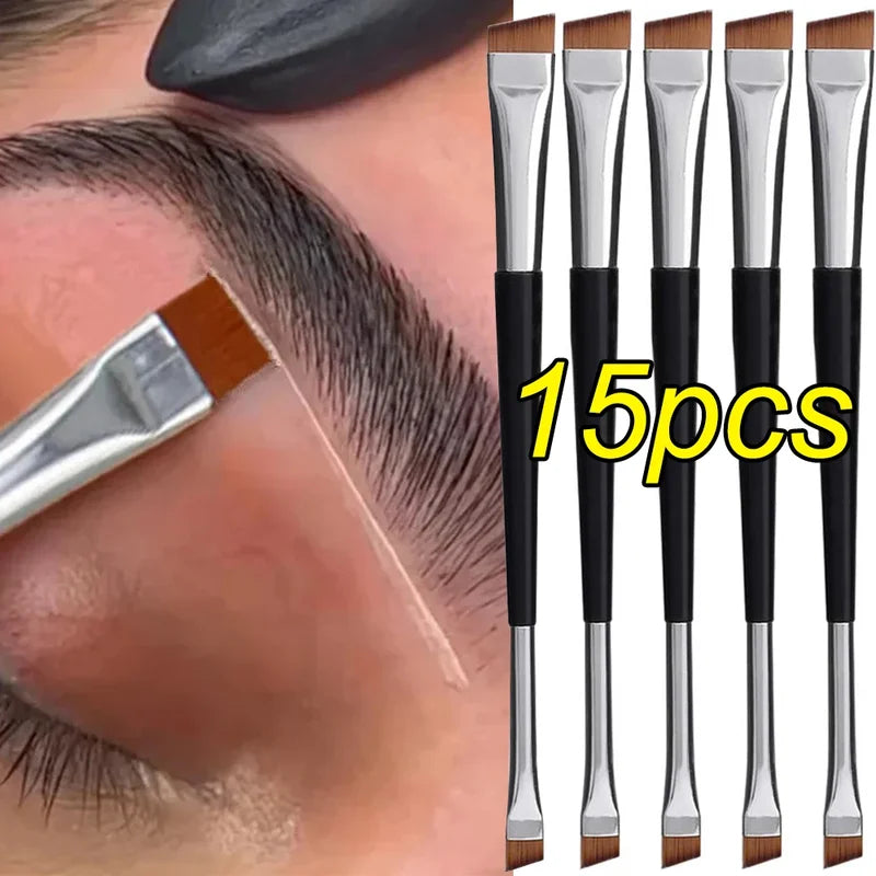 Double-Head Eyebrow & Eyeliner Makeup Brush Set - Angled Flat Head Tools