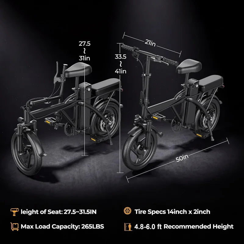Foldable Electric Bike 500W Motor 48V Battery Max 22 MPH Range 30 Miles