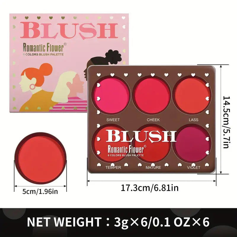 Waterproof Matte Blush Palette with 6 Colors - Natural Finish & Long-Lasting