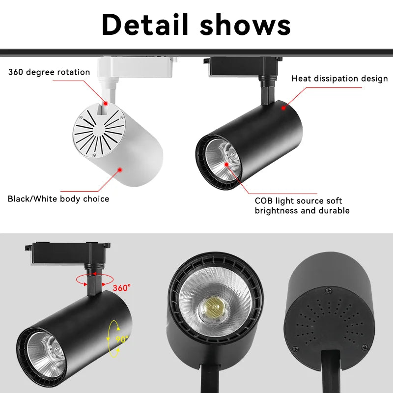 Full Set LED Track Light Fixture Rail 110-220V COB Ceiling Spot Lighting for Retail & Home