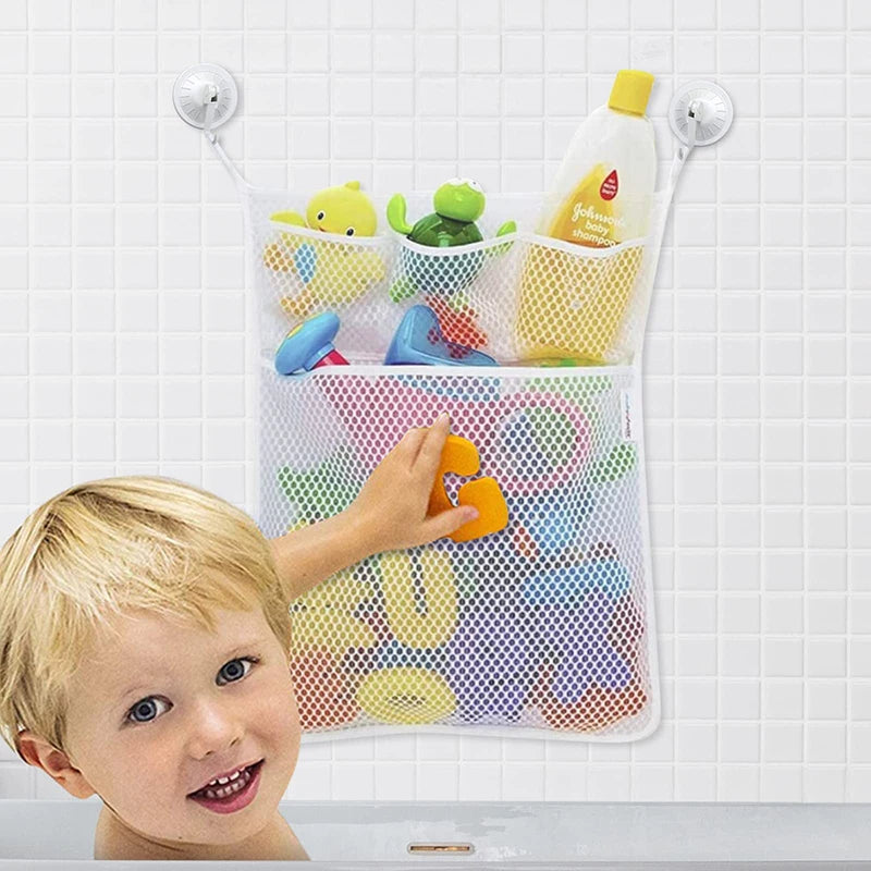 Baby Shower Mesh Bath Toy Storage Bag with Strong Suction Cups for Kids & Toddlers