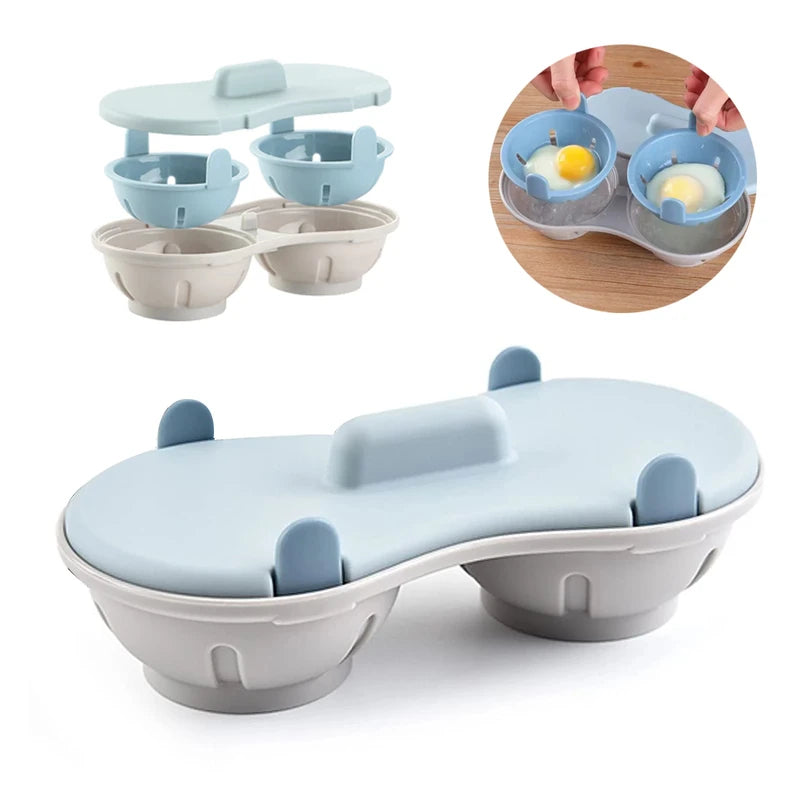 Microwave Egg Cooker 2-Cavity Poacher for Boiled & Poached Eggs Kitchen Gadgets