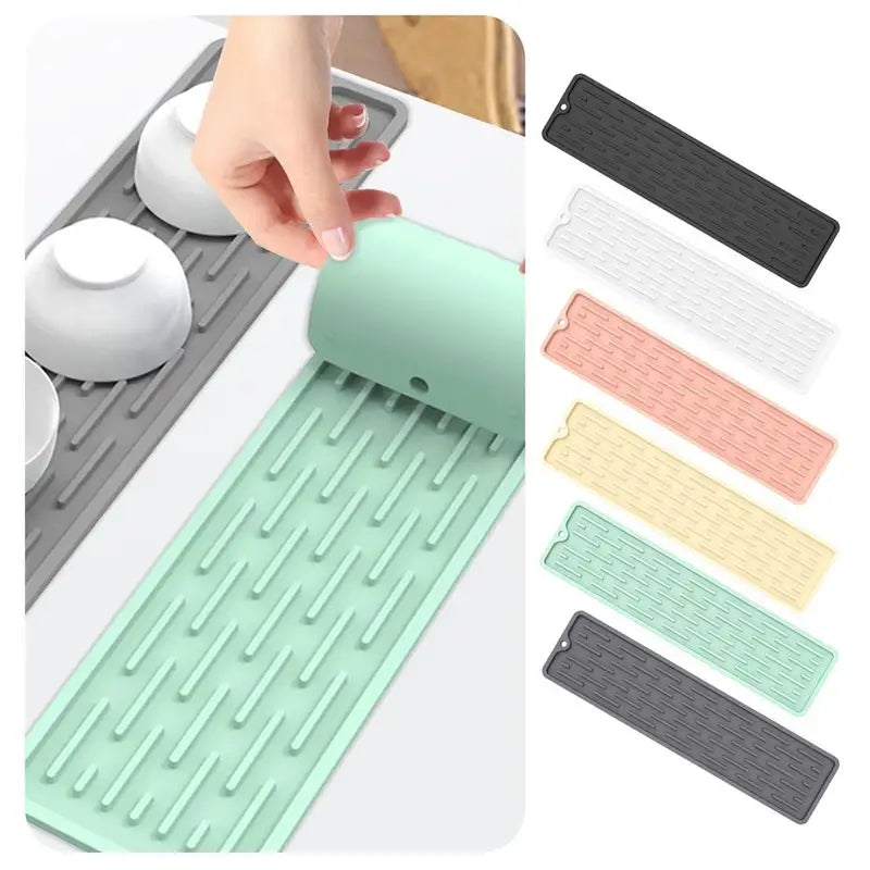Silicone Kitchen Utensil Drying Mat - Heat-Resistant Non-Slip Dish Rack & Water Draining Pad