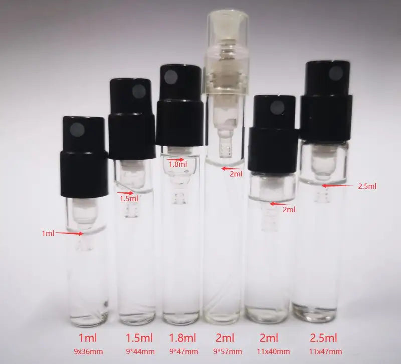 Glass Perfume Sample Bottles with Bayonet/Snap-On Pump 1ml–2.5ml Set
