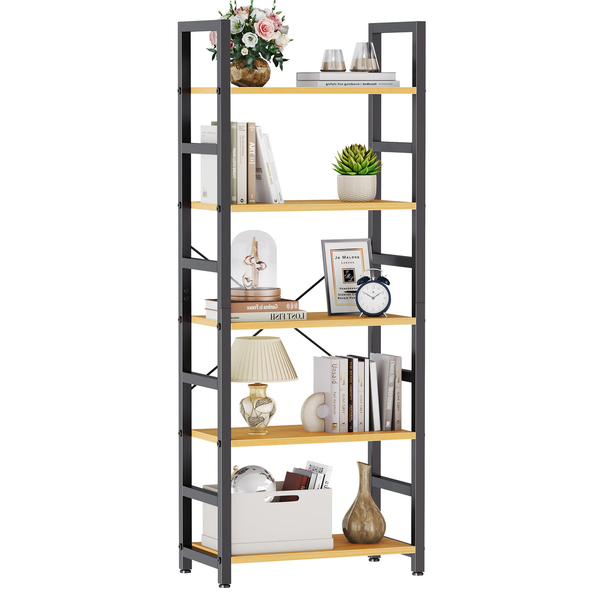 5-Tier Wooden Display Bookcase Shelf - Space-Saving Vertical Storage