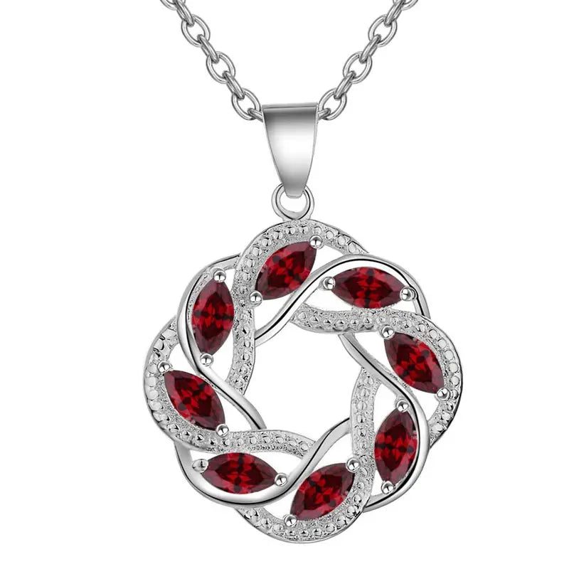 Sterling Silver Necklace Pendant with Purple Zircon for Women Wedding Engagement Jewelry