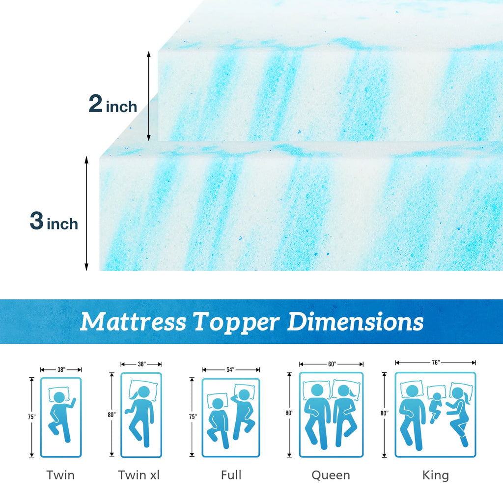 Memory Foam Mattress Topper - Breathable Gel Cooling Soft Bed Topper for All Sizes
