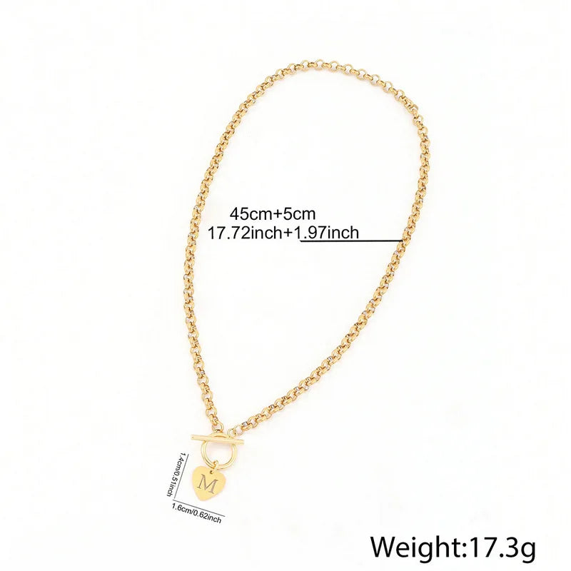 Heart Necklace for Women and Girls - 18K Gold Plated Stainless Steel Chunky Choker Chain Jewelry