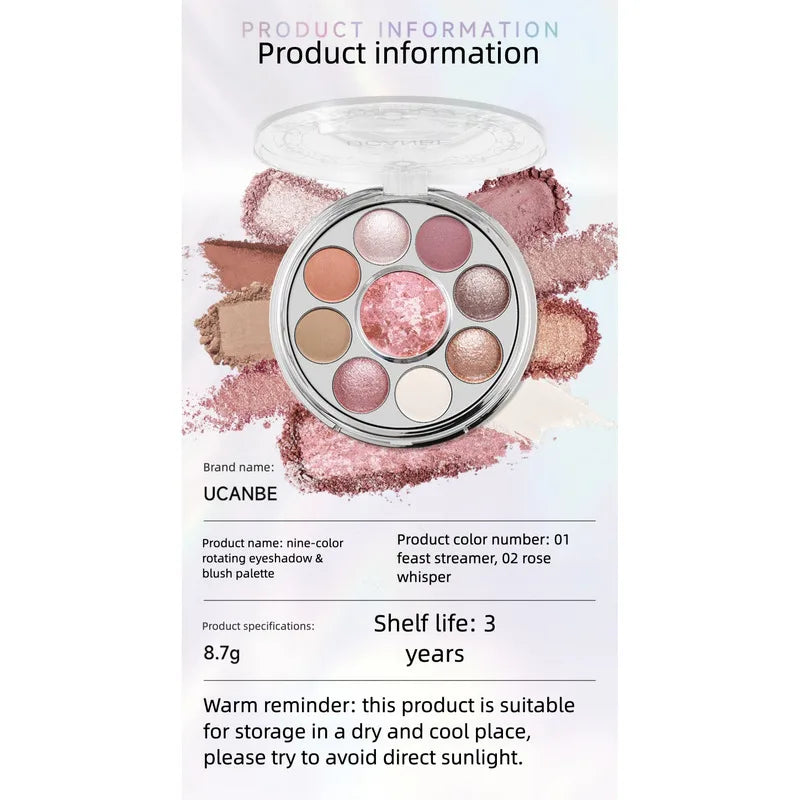 Colorful Rotating Cheek & Eyeshadow Palette with Shimmer & Pearl Finish