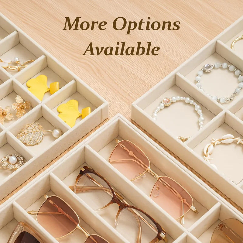 Multi-Compartment Jewelry Organizer Tray for Glasses, Watches & Accessories