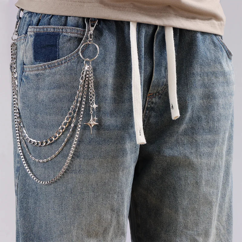 Unisex Multi-Layered Star Pendant Chain - Metal Pants Accessory