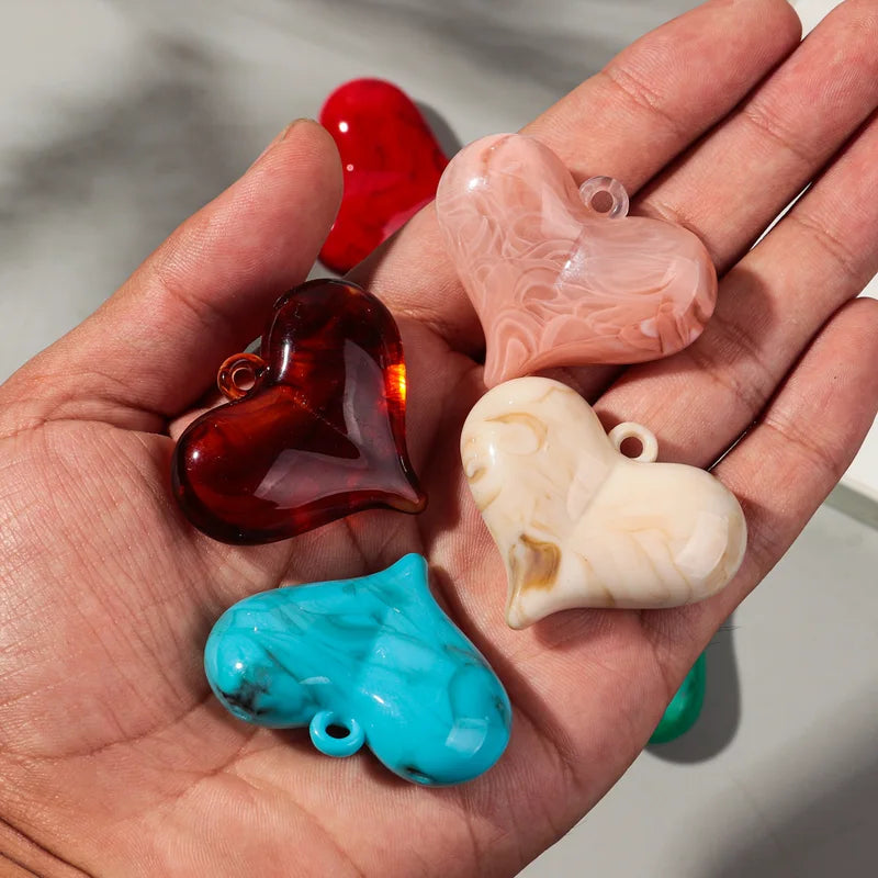 Colorful Resin Love Heart Charms Pendant 35x44mm for DIY Jewelry Craft Accessories
