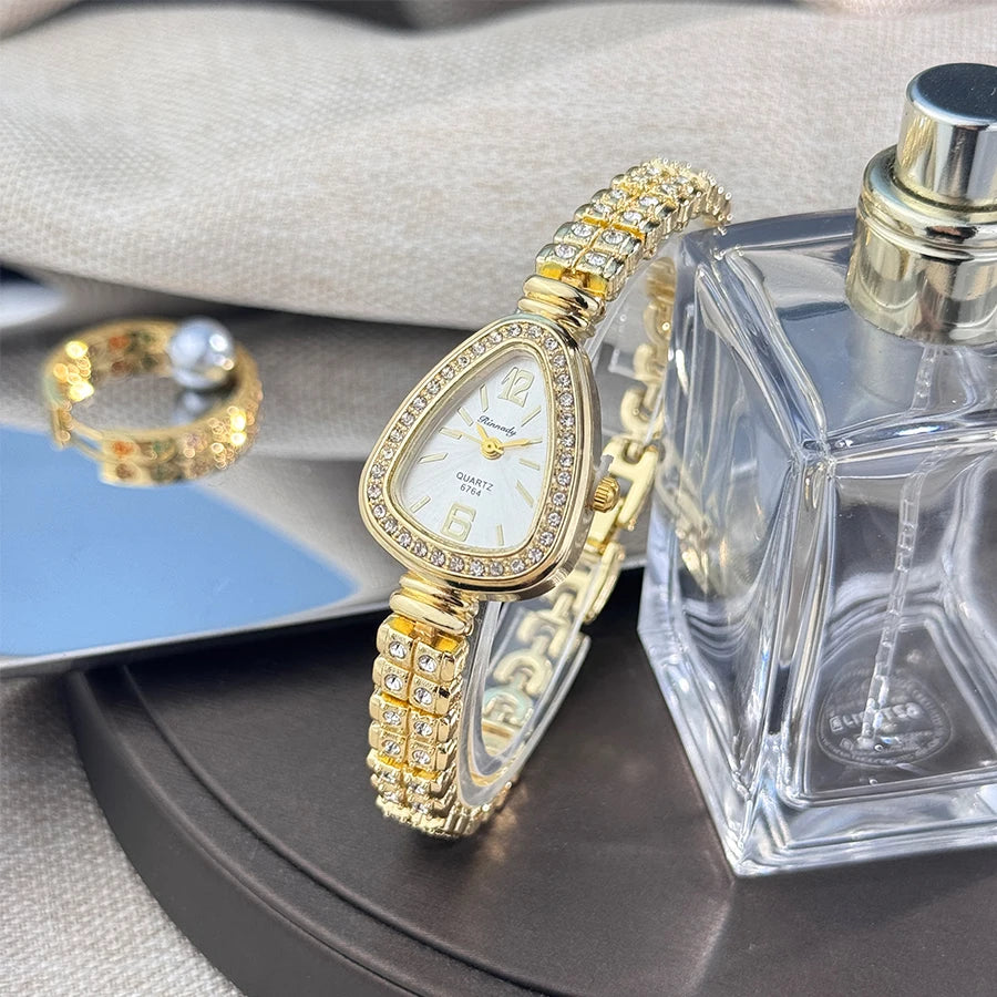 Luxury Women's Diamond-Set Snakehead Quartz Watch Alloy Case Bracelet - Multiple Colors