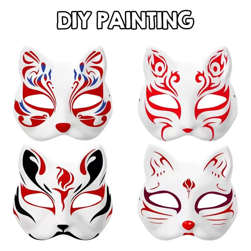 5 Pcs White Cat Masks for DIY Halloween Cosplay Party Mask Set Animal Half Face Masks