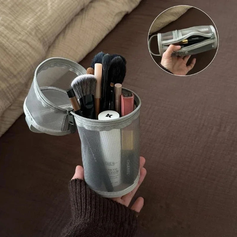 Mesh Makeup Brush Storage Bag Portable Large Capacity Travel Brush Organizer