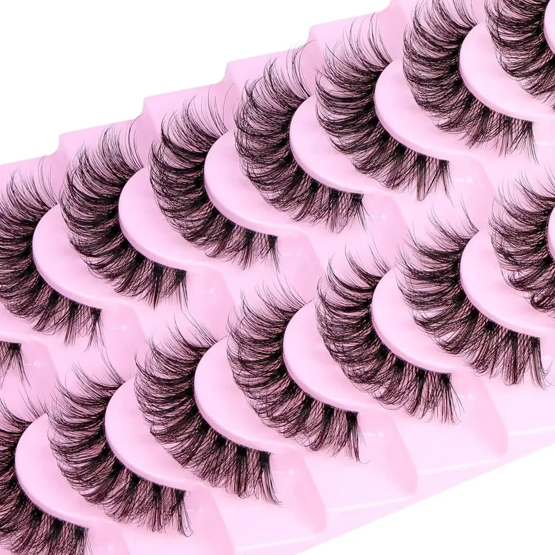 Natural Fluffy False Eyelashes 3D Wispy Volume Strip Lashes with Clear Band