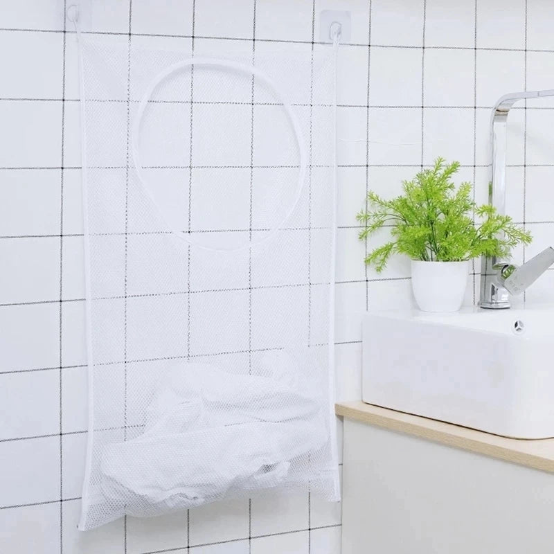 Foldable Mesh Laundry Basket with Wall Hook - Clothing Organizer & Storage Bag