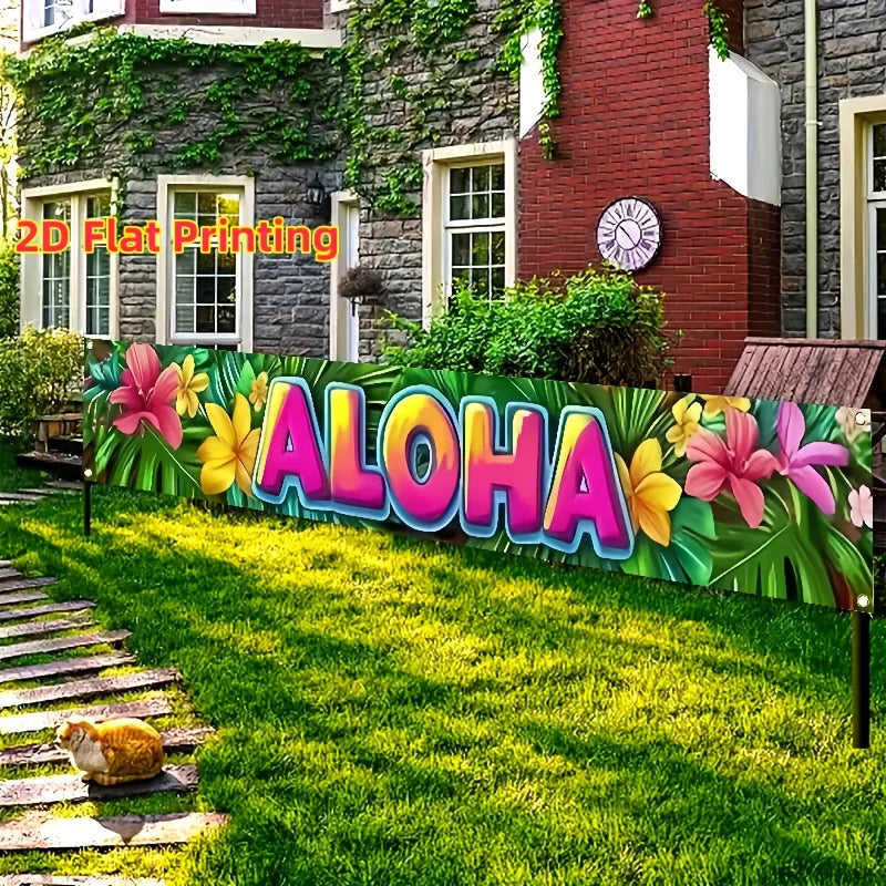 Hawaiian Tropical Floral Banner Outdoor Garden Fence Decoration for Summer Pool Party