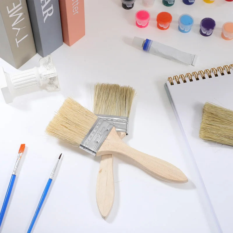 10 Pcs Paint Brush Set with Wooden Handles Fine Bristles Wall Painting Tools