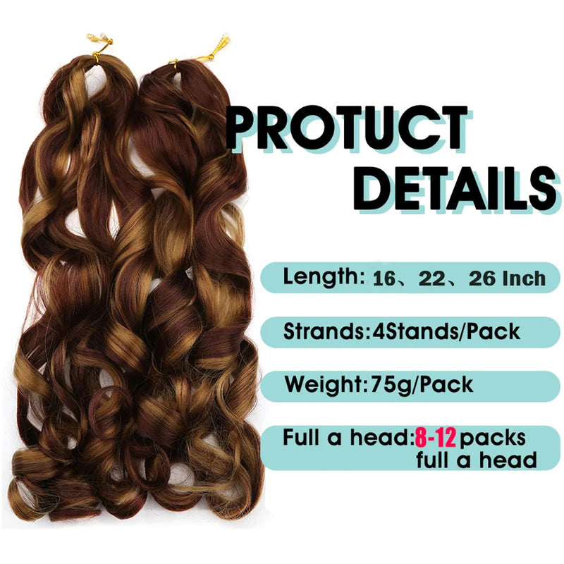 French Curly Crochet Braiding Hair Synthetic Loose Wave Ombre Extensions