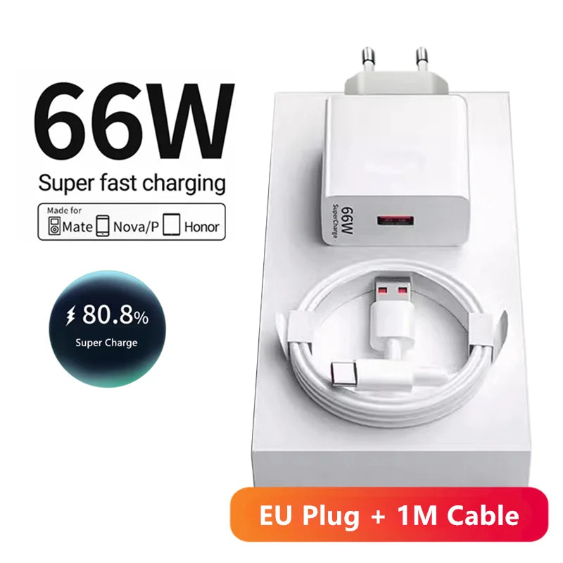 6A 66W Fast Wall Charger for Huawei & Honor Devices, USB-C Power Adapter