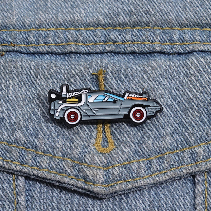 Back To Future Enamel Pin Time Machine Sci-Fi Movie Brooch Lapel Badge Jewelry Gift