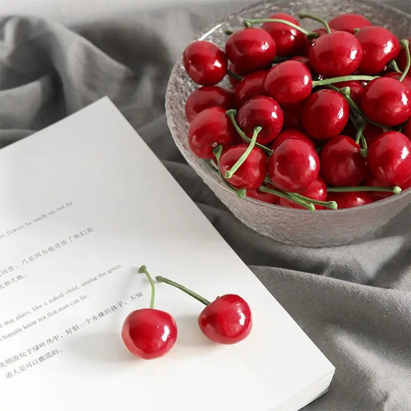 Artificial Cherry Decor Set - Lifelike Red & Black Faux Fruit for Home & Party