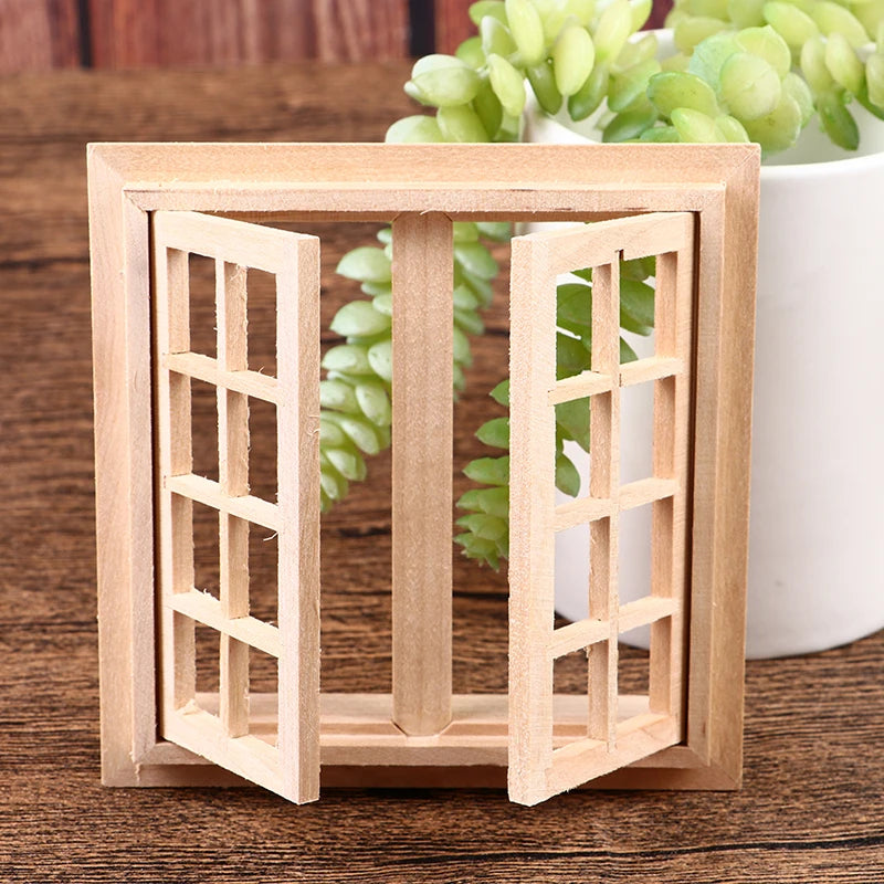 12-Piece Dollhouse Miniature Window Set - 16 Grid Square Model Home Decor