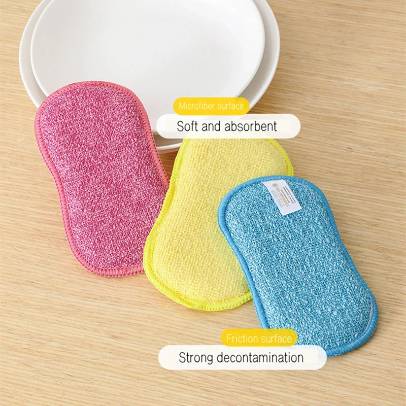 5Pcs Double-Sided Microfiber Kitchen Sponge Non-Scratch Dish Washers Multi-Purpose Rag