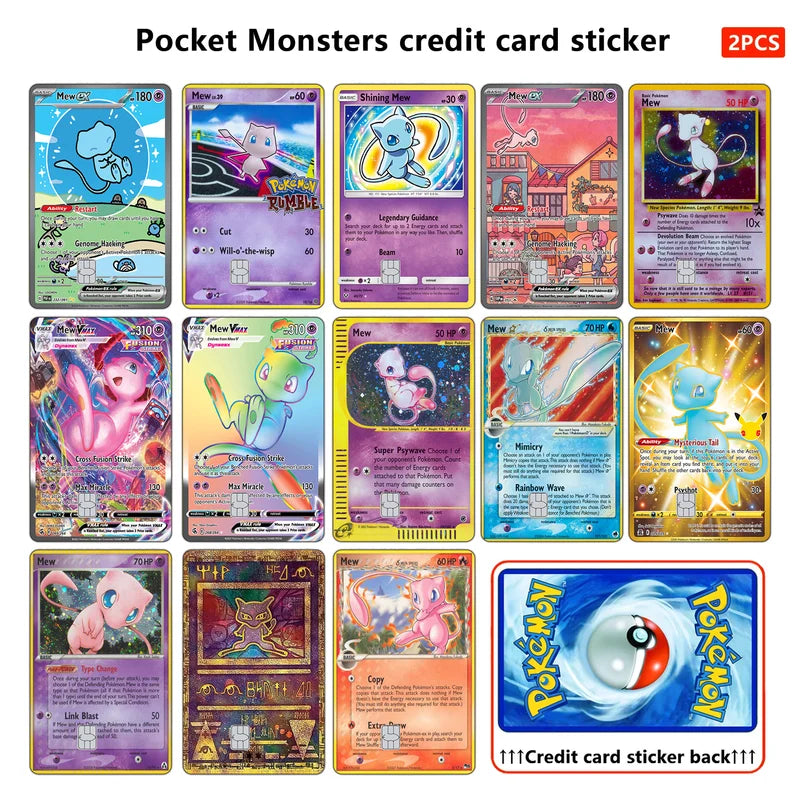 2PCS PVC Credit Card Stickers for Anti-Degaussing Pocket Monsters Mew Series