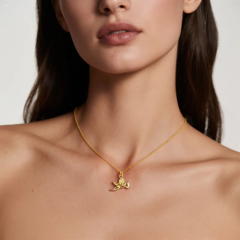 Angel 3D Pendant Charm Necklace for Women 18K Gold Plated Brass 45cm+5cm