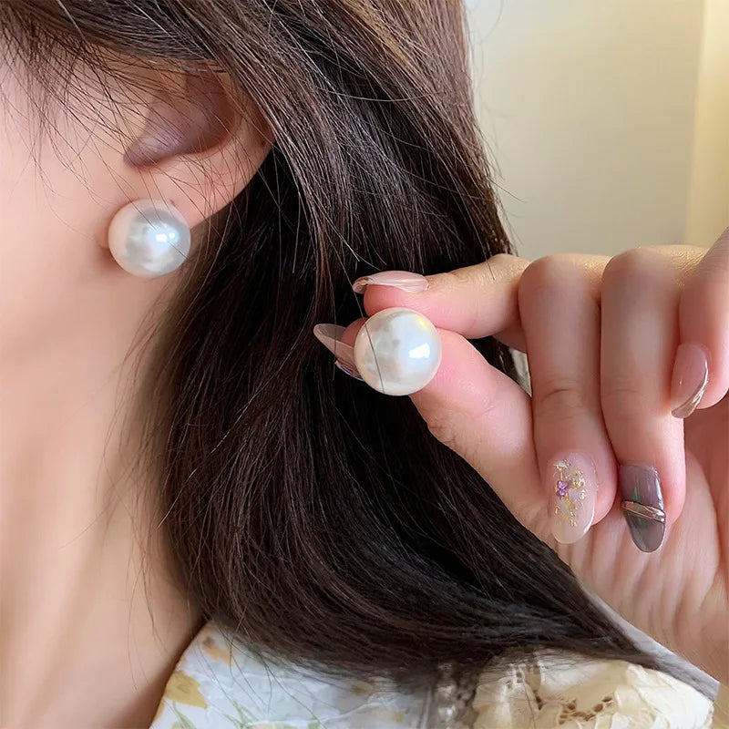 Minimalist 15mm White Simulated Pearl Clip-On Earrings for Women Wedding Party Jewelry