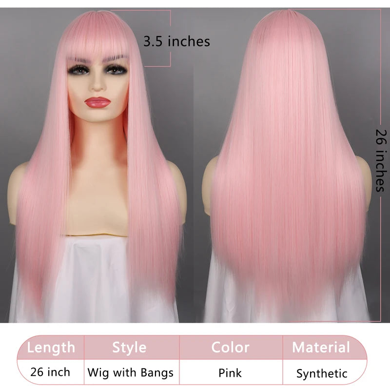 Long Silky Heat-Resistant Synthetic Wig with Bangs for Cosplay & Fashion