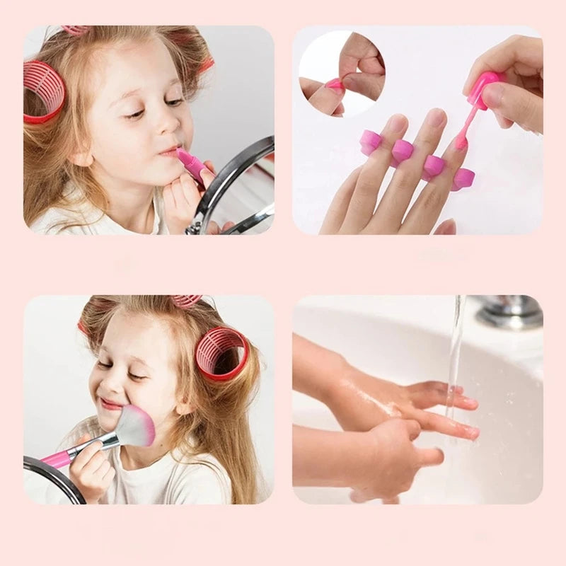 Kids Pretend Makeup Set with Lipstick Eyeshadow and Cosmetic Bag - Safe Non-Toxic Toy