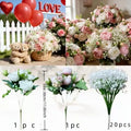 Artificial Rose & Baby Breath Bouquet Wedding Decor Fake Flower Set