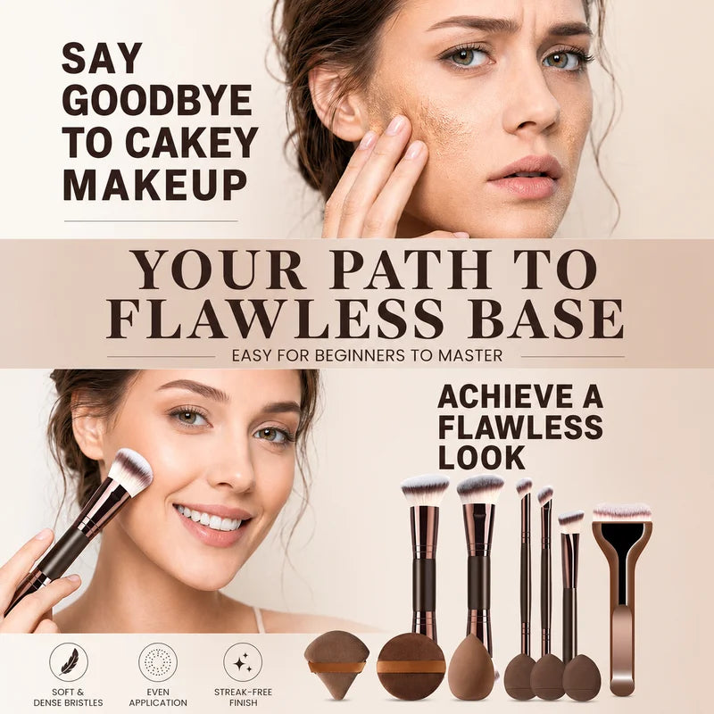 12-Piece Makeup Brush Set with Sponges for Foundation, Powder & Eyeshadow - Versatile & High-Quality