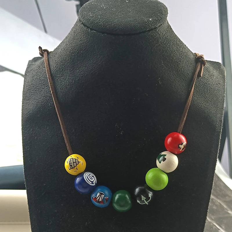 Percy Jackson Wooden Bead Necklace with Hand Painted Symbols Cosplay Jewelry for Fans