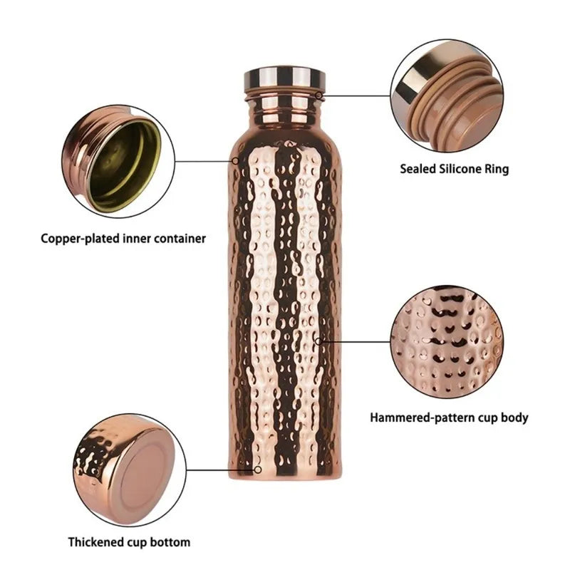 800ML Copper Water Bottle with Anti-Slip Silicone Base Thermal Insulation Leakproof Sports Bottle