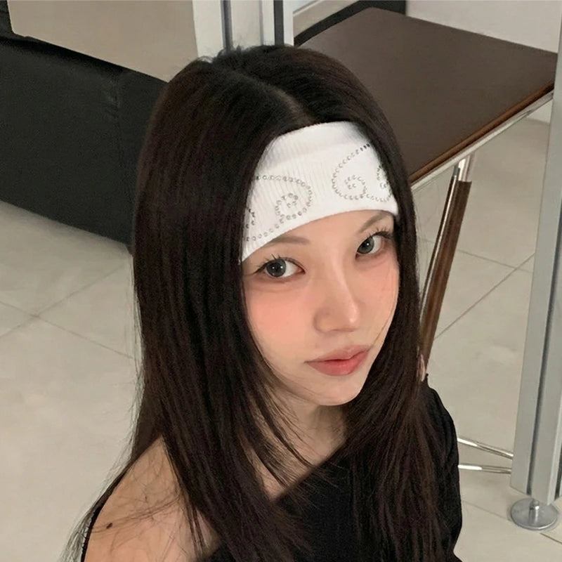 Fashion Knitted Headband with Angel Wings and Diamonds for Summer