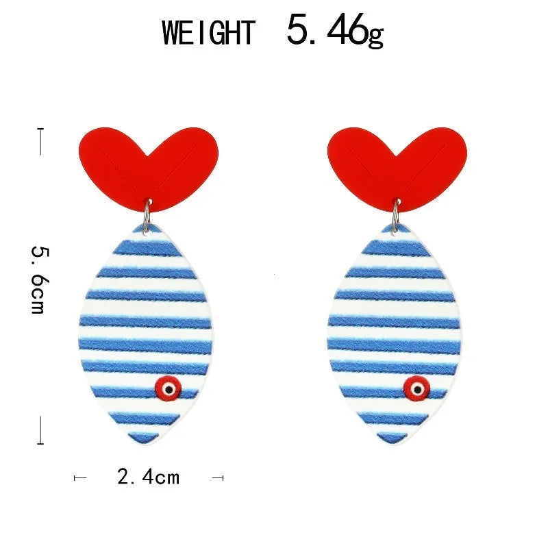 Summer Beach Nautical Fish & Heart Dangle Earrings for Women
