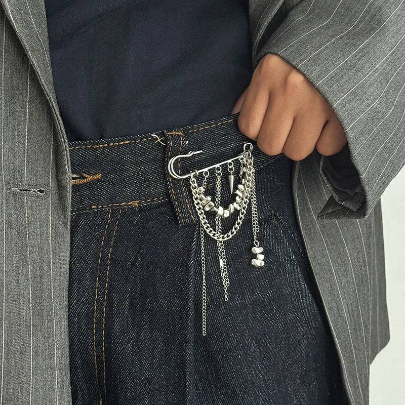 Fashion Irregular Tassel Chain Brooch for Women Multi-Functional Pants Chain Accessory