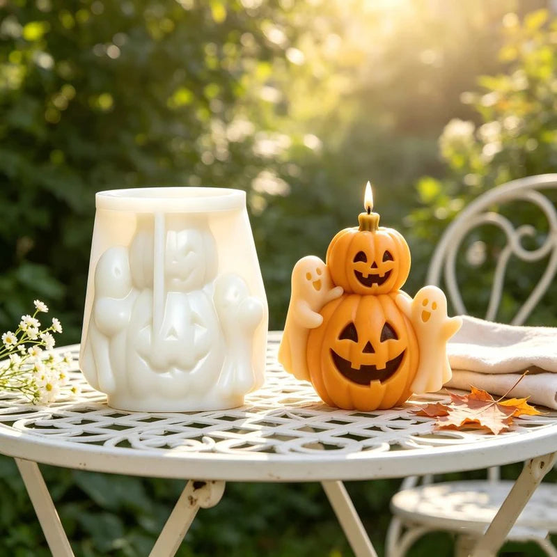 Happy Pumpkin Ghost Silicone Candle Mold for Halloween Decor and Crafts