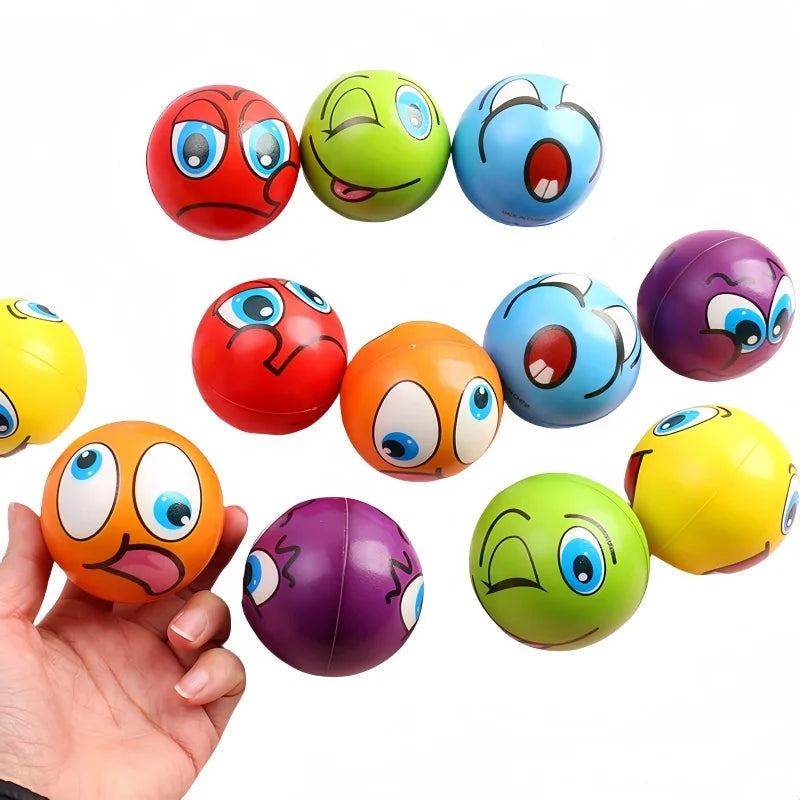12-Pack Soft Stress Balls - Funny Expression PU Foam Squeeze Toys for Wrist Exercise and Anxiety Relief