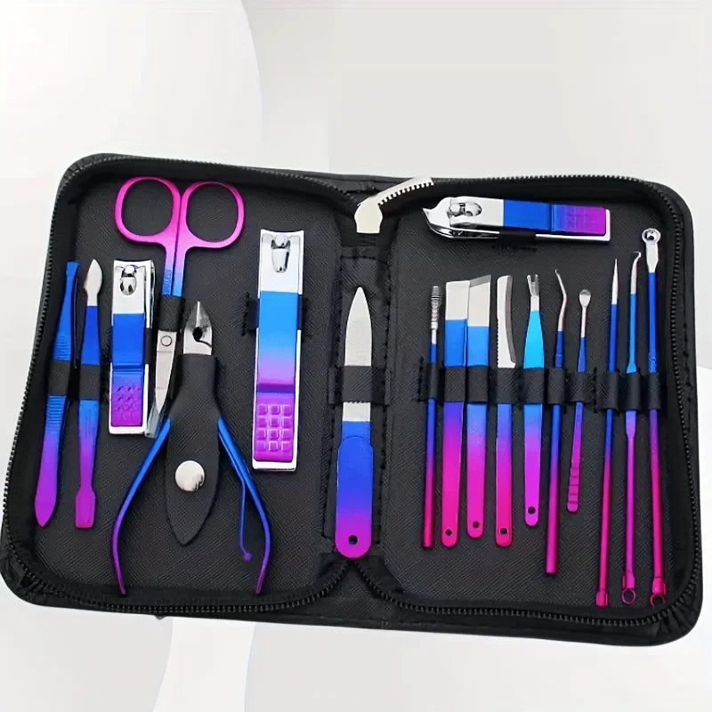 Professional Stainless Steel Manicure & Pedicure Kit with Travel Case - 9-18 Tools