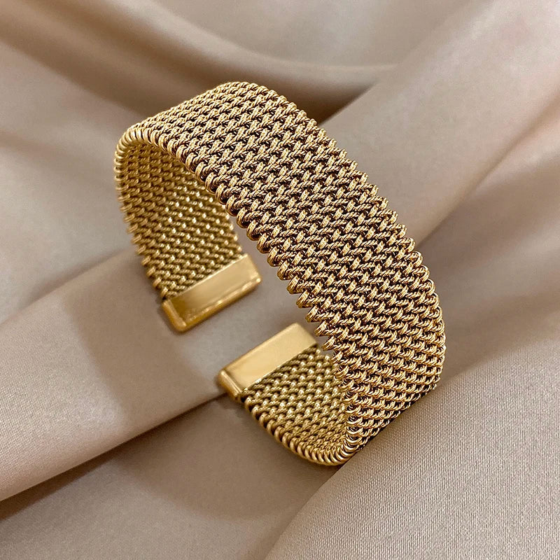Vintage Stainless Steel Braided Open Bracelet for Women Men Waterproof Jewelry