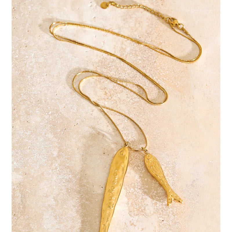 Ocean Series Fish Pendant Necklace 80cm Stainless Steel Waterproof Jewelry