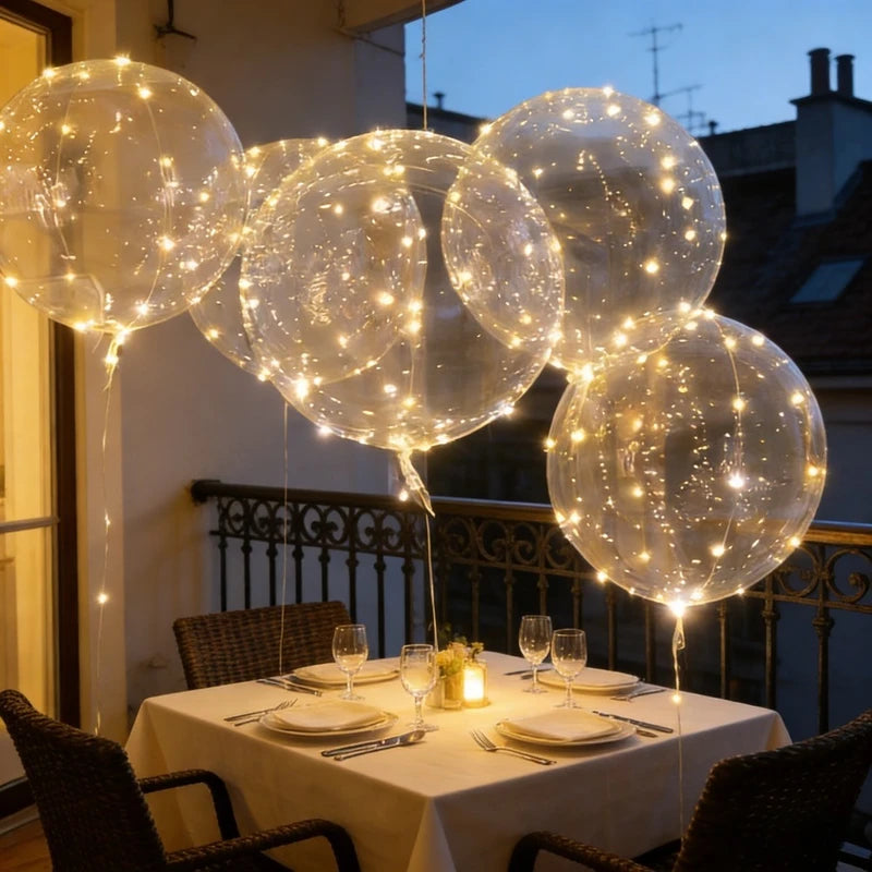 10Set LED Lighted Transparent Balloons for Parties and Weddings - 20 Inch