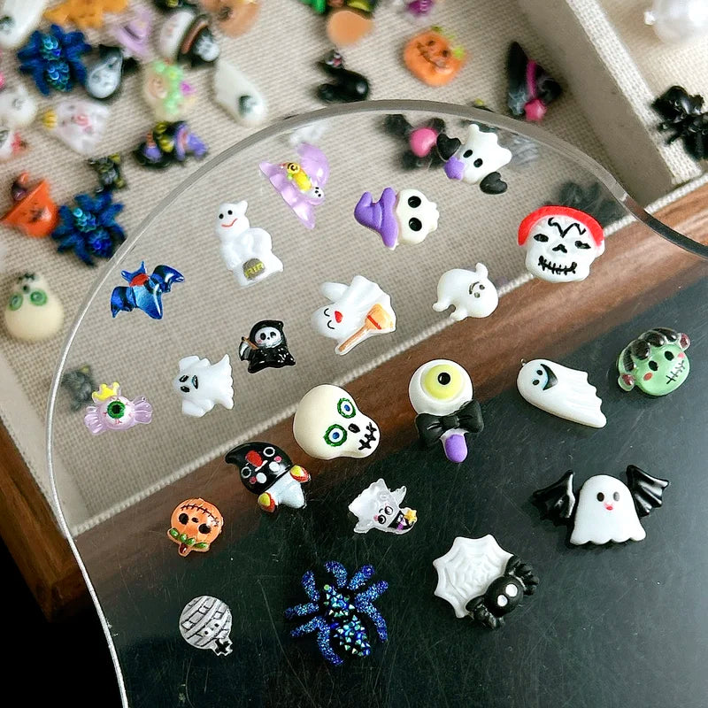 Halloween Nail Art Charms 20PCS Quirky Pumpkin Ghost Spider Bat Resin Decorations