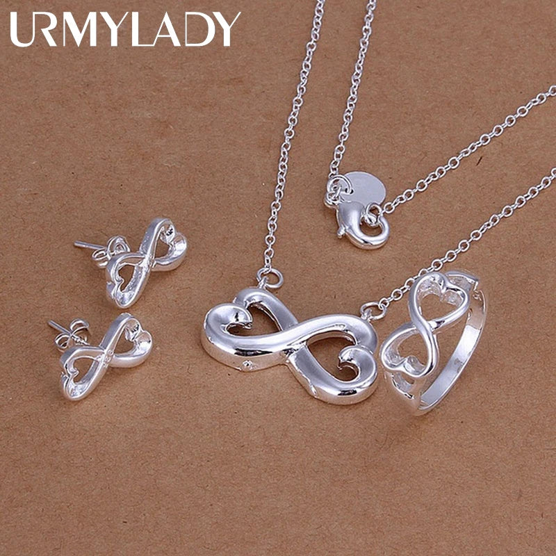 925 Sterling Silver Jewelry Set for Women Valentines Day Gift Necklace Earrings Ring